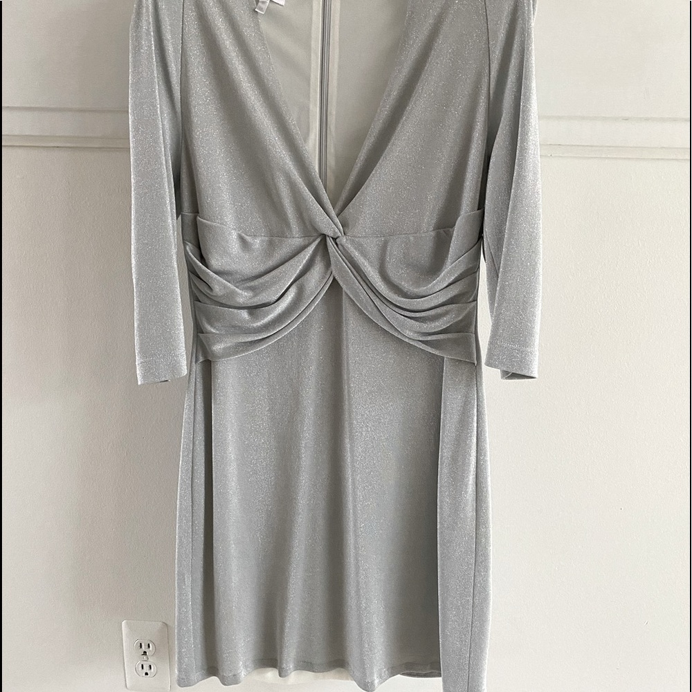 Womens Escada Size 42 (L) V Neck Silver Dress